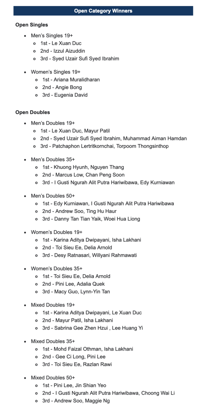 International Pickleball Tournament